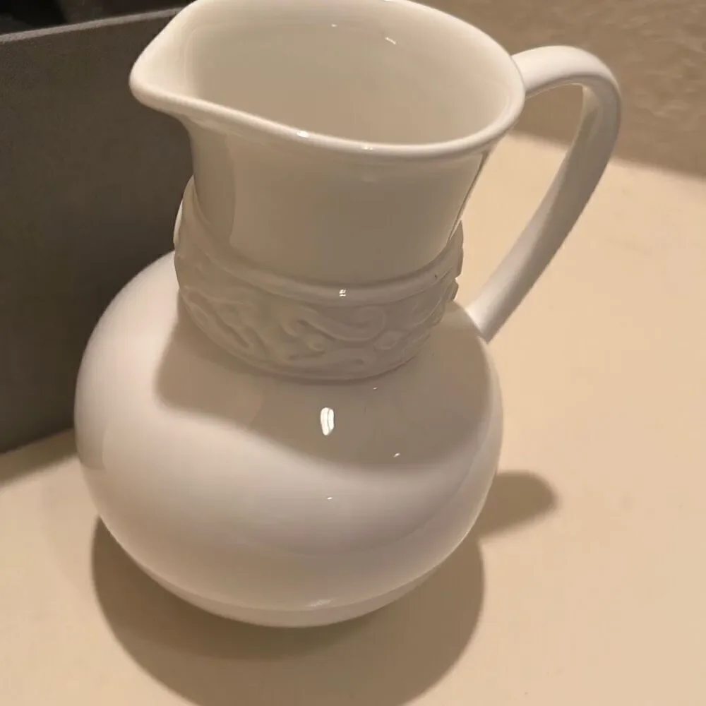 New in box Katy Briscoe Home Bone China White Bisque Small Pitcher 5” Giftable